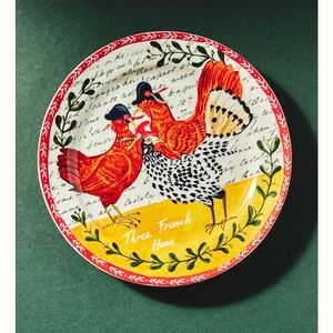 Anthropologie Emily Maude Twelve 12 Days Christmas Plate 3 French Hens